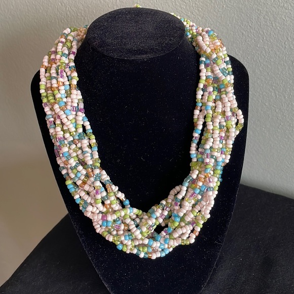 Vintage 80s style micro beaded multi strand necklace - Picture 1 of 4